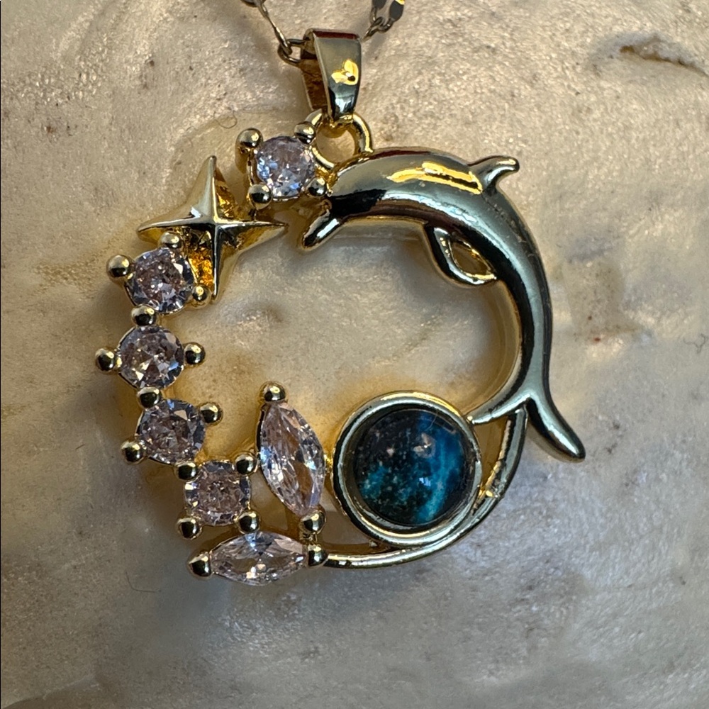 Trendy Jewels Gold Necklace with Blue and Clear Accents - Picture 2 of 2